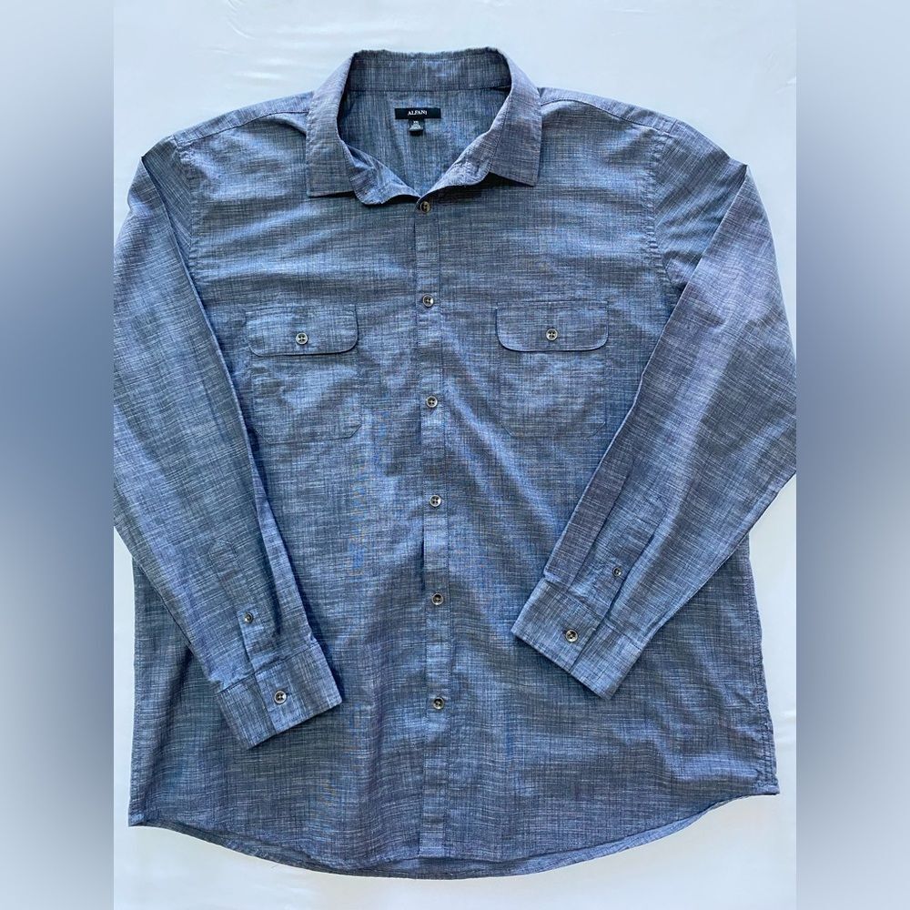Alfani Men's Blue Textured Cotton Long Sleeve Button Down Shirt XXL